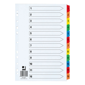 1-12 Indexed Dividers - A4 - Multicoloured