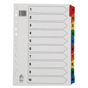 1-10 Indexed Dividers - A4 - Multicoloured