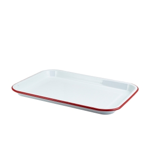 Enamel Serving Tray White with Red Rim - Each